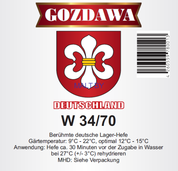 Пивные дрожжи Gozdawa, W34/70, 10гр