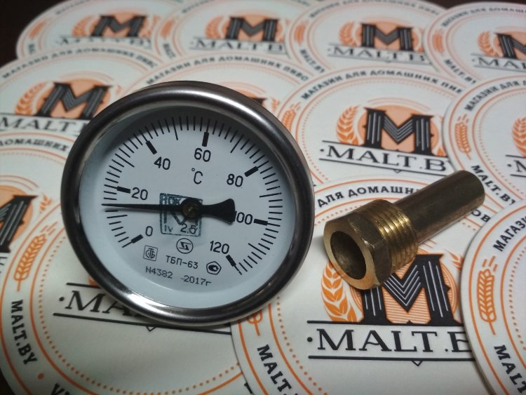 Термометр биметаллический 0...120 гр., Ø63мм., гильза 100мм