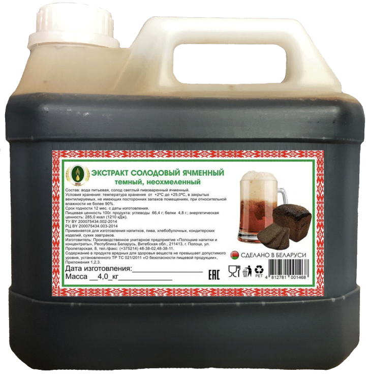 Экстракт солодовый НЕохмеленный Темный, 3л/4кг